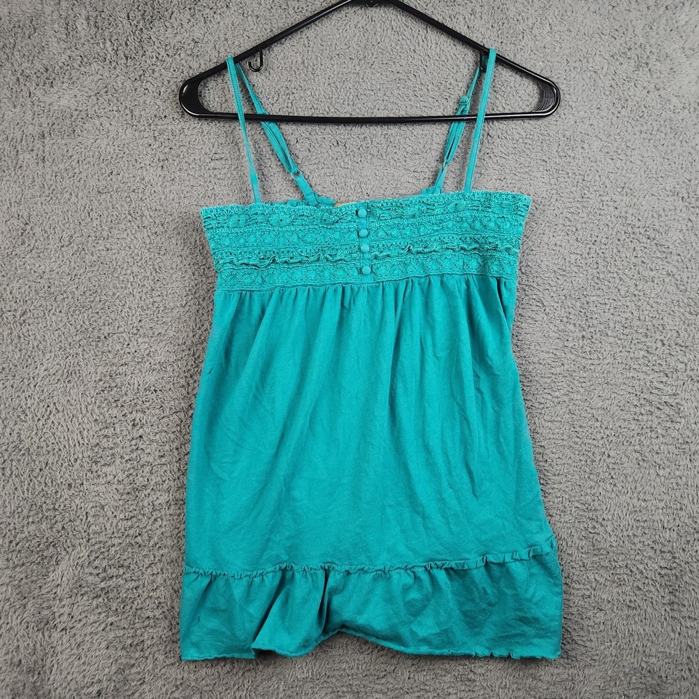 Vintage Y2K Old Navy Turquoise Blue Boho Smocked Cami Babydoll Top Womens Large